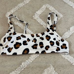 White Leopard Print Bikini Top